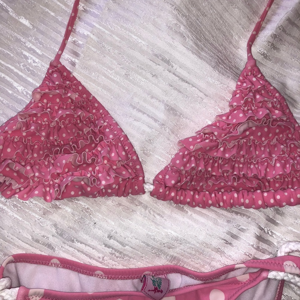 Pink and white polka dot ruffle bikini - Picture 4 of 9
